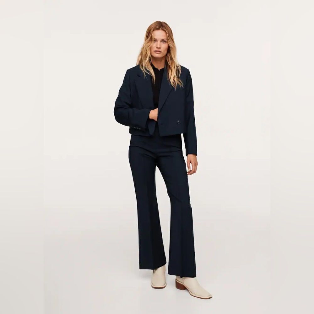 Mango 100% Wool Co-Ord Set Blazer Pants Navy - Picture 3 of 7